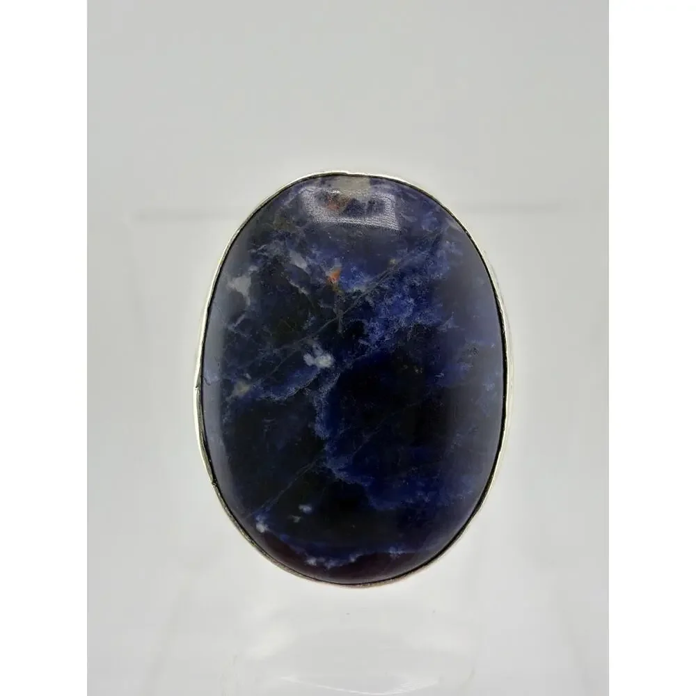 Deep Blue Oval Sodalite 925 Sterling Silver Ring Size 8.5